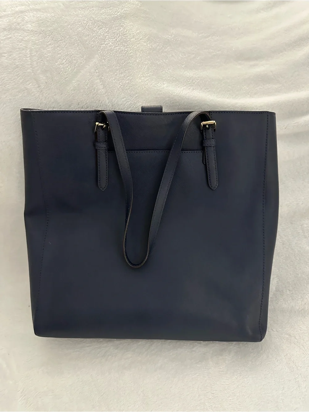 Michael Kors Navy Saffiano Zip-Top Tote with Gold MK Emblem